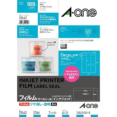 エーワン ラベルシール ツヤ消しフィルム 透明 A4 27面 7シート 29442 | 