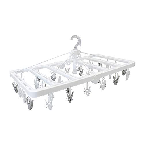 東和産業 洗濯物ハンガー ホワイト 約28×65.5×34cm UD浴室干し折りたたみ角ハンガー カモイにも掛けられる ピンチ32個付 | 