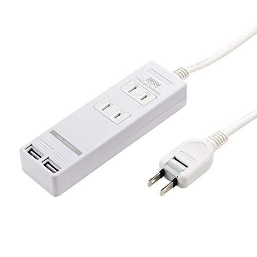 サンワサプライ USBシャッター付きタップ（2P・2個口・3m） TAP-B110USH-3W | 