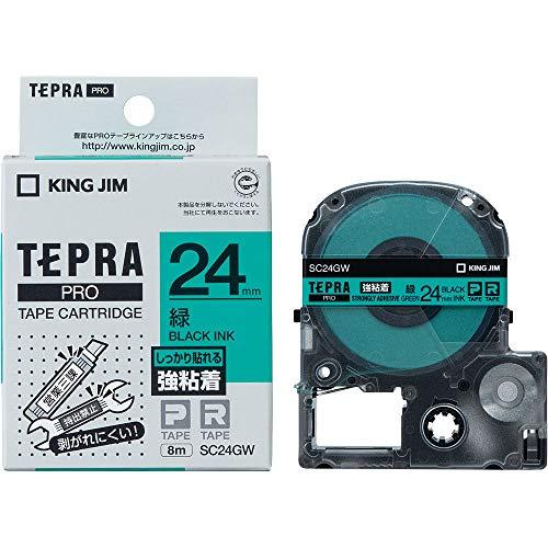 キングジム 【純正】 テプラPROテープカートリッジ 強粘着 24mm 緑ラベル/黒文字 長さ8m SC24GW | 