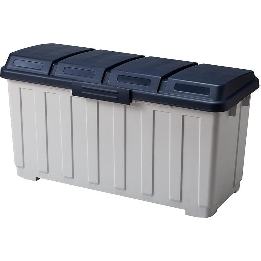 アスベル フタ付きゴミ箱 屋外 120L 4分別ダストボックス 分別用仕切付き 青 大容量 A6653 | 