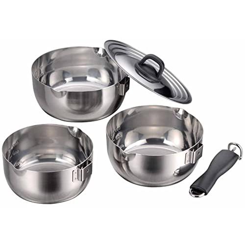 下村企販 取手の取れる 片手鍋 3点セット 16/18/20cm 【日本製】 直火・IH対応 ゆきひら鍋 着脱式ハンドル コンパクト収納 目盛り | 