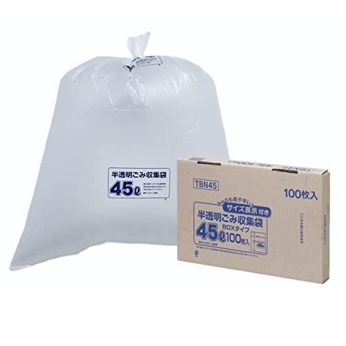ジャパックス ゴミ袋 容量表示入 白半透明 45L 横65cm×縦80cm厚さ0.02mm 収納に便利な ボックスタイプの ポリ袋 TBN-45 | 