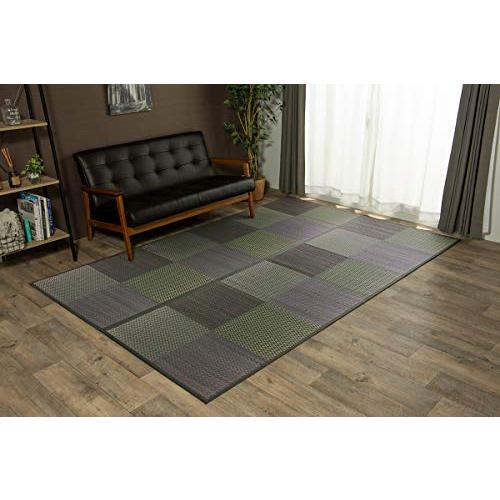 イケヒコ い草 自然素材 ラグ カーペット 花ござ 裏張りあり 正方形 単品 DXピーア グレー 約286×286cm 本間4.5畳 中国製 抗 | 