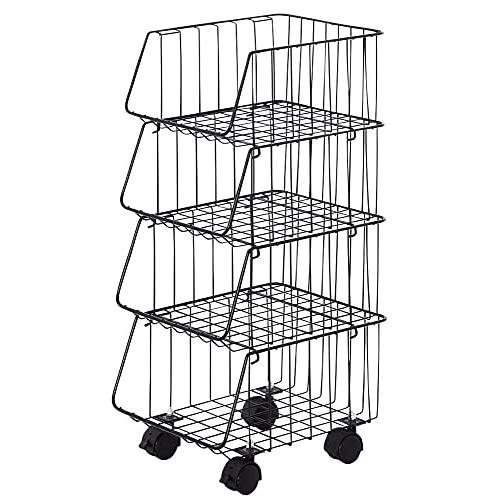 下村企販 キッチンスタッキングバスケット 4段 黒 25.5×31.5×64.5cm 日本製 37292 | 