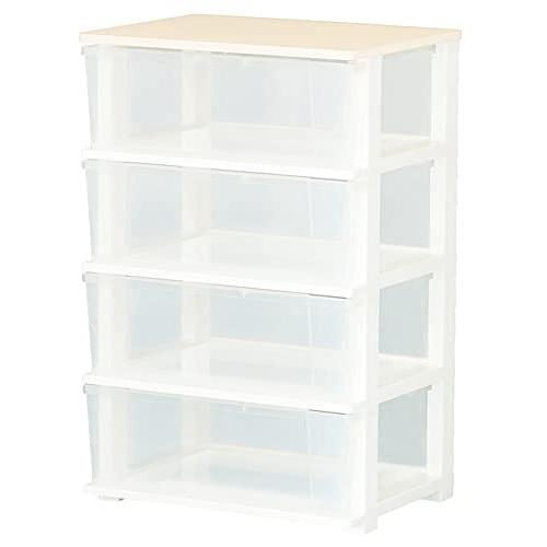 JEJアステージ 収納チェスト ピット 木製天板 ワイドチェスト 4段 ホワイト 日本製 簡単組み立て 幅54.5×奥行40.5×高さ84.5c | 