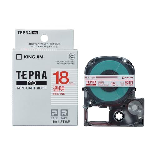キングジム 【純正】 テプラPROテープカートリッジ 18mm 透明ラベル/赤文字 長さ8m ST18R | 