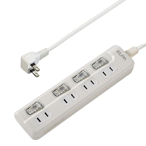 エルパ(ELPA) スイッチ付タップ コンセント 延長コード LED 上差し 4個口 3ｍ WLS-LU43EB(W) | 