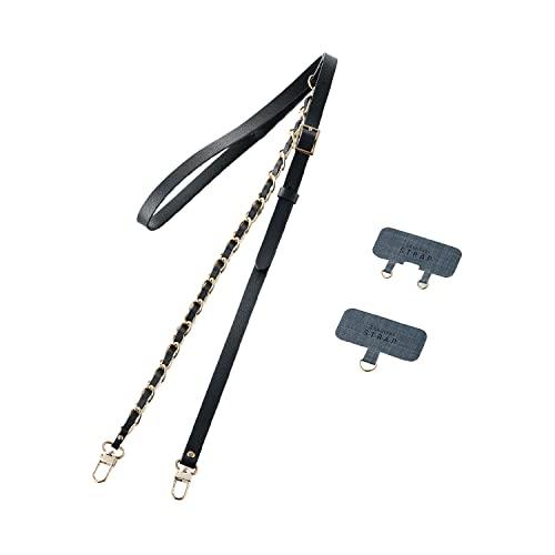 エレコム スマホショルダー スマホストラップ レザー 革 チェーン ストラップシート(1口&2口)付属 長さ調節可能 [好きなスマホケースに挟む | 