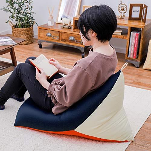 萩原 ビーズクッション ネイビー/オレンジ 約50×80×50cm 「テトラッド」 ビーズ 補充可能 カラフル 三角 | 
