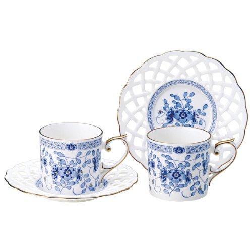 NARUMI(ナルミ) カップ ソーサー セット ミラノ 160cc ブルー 花柄 梅の花 更紗調 メッシュ ペア コーヒーカップ&ソーサー 結 | 