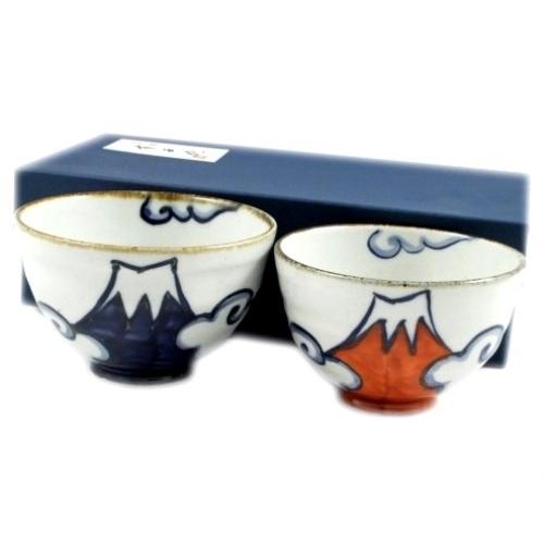 有田 波佐見焼 翔芳窯 青富士・赤富士 組茶碗(夫婦茶碗) 20850 | 