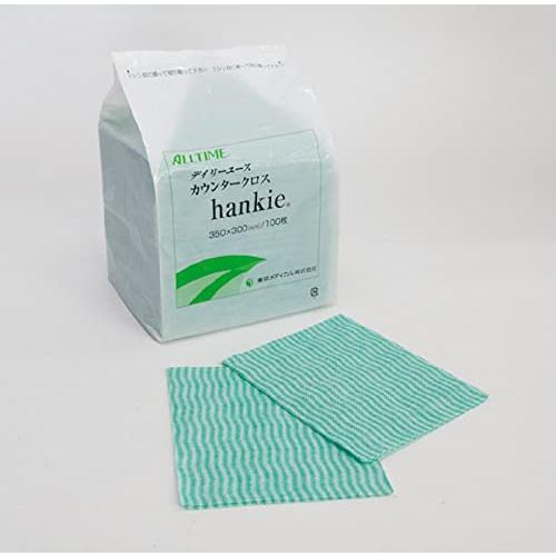 東京メディカル カウンタークロス hankie 日本製 1日交換に最適 35×30cm 100枚入り (グリーン) 業務用 使い捨て 洗濯可能 | 