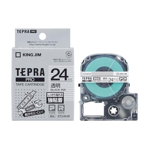 キングジム 【純正】 テプラPROテープカートリッジ 強粘着 24mm 透明ラベル/黒文字 長さ8m ST24KW | 