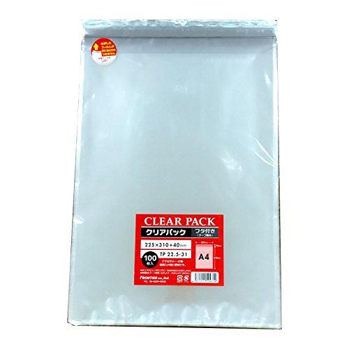フロンティア カクケイ OPP袋 クリアパック フタ付 テープ付 30μ 100枚 TP22.5-31 | 