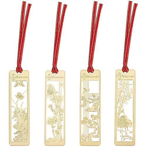 IQ LIFE しおり 【4枚セット】伝統古風シリーズ（梅・竹・蘭・菊） ステンレス製ブックマーク しおり | 