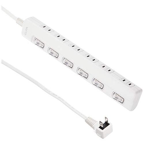 エルパ(ELPA) スイッチ付タップ コンセント 延長コード LED 横差し 6個口 2ｍ WLS-LY62EB(W) | 