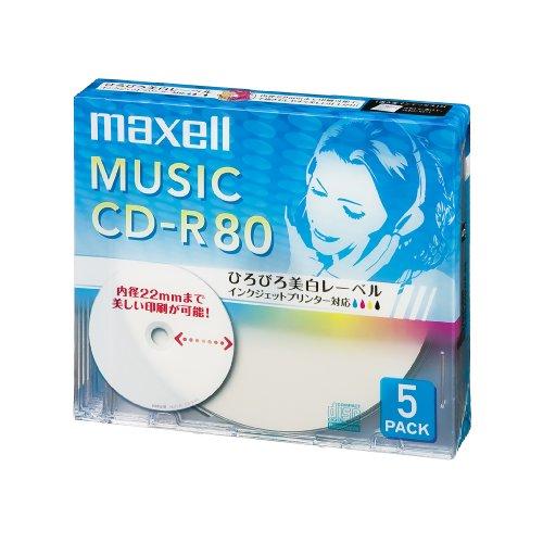 maxell 音楽用 CD-R 80分 インクジェットプリンタ対応ホワイト(ワイド印刷) 5枚 5mmケース入 CDRA80WP.5S | 