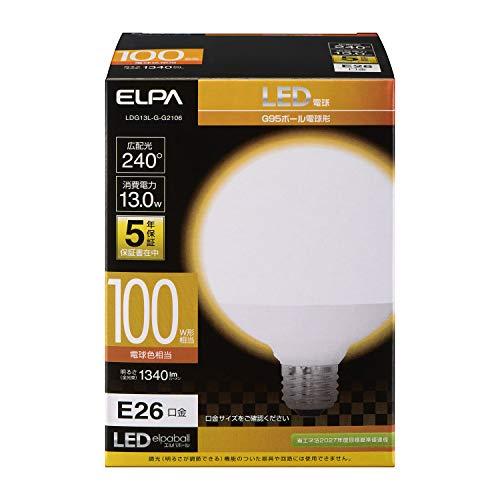 エルパ(ELPA) () LED電球 ボール球形 G95 ( 口金E26 / 100W形 / 電球色 ) 5年 / 電球 (LDG13L-G-G | 