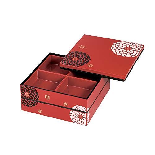 日本製 HAKOYA たつみや 22.5角二段オードブル重 赤 百華 54276 | 