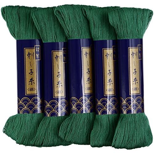 ダルマ 刺し子糸 細 170m col.5 緑 5かせセット | 