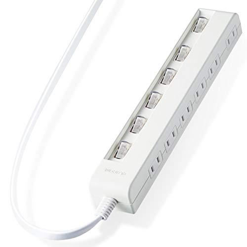 エレコム(ELECOM) 電源タップ コンセント 個別スイッチ 省エネ スイングプラグ 横挿し 6個口 1m ホワイト T-E5C-2610WH | 