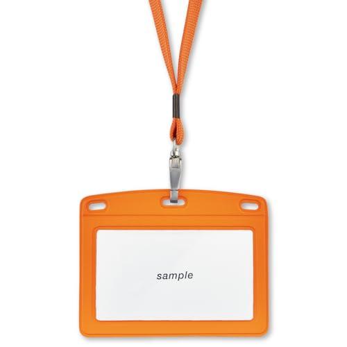 オープン工業 吊り下げ名札 ネームプレート 名札 ネームホルダー 名刺サイズ 1枚 レザー調 ヨコ オレンジ 橙色 N-123P-RG | 