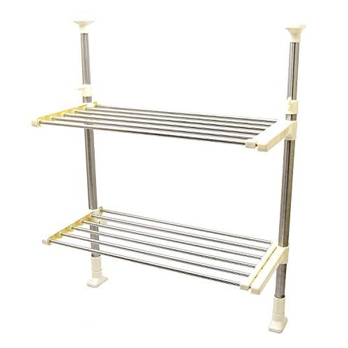 高儀 TAKAGI ステンレス スライド式 伸縮突っ張り棚 2段 棚 幅調整可能 つっぱり 工事不要 シルバー キッチン置き棚 収納棚 キッチン | 