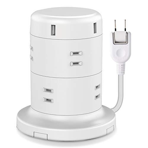 エレコム 電源タップ タワー型 延長コード  8個口 & USB×5ポート  固定パーツ付 雷ガード ほこりシャッター 2m ホワイト ECT- | 