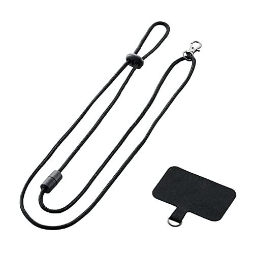 エレコム スマホバンド スマホベルト 外付けストラップホール 挟み込みシート ネックストラップ付き ブラック P-STHNECBK | 