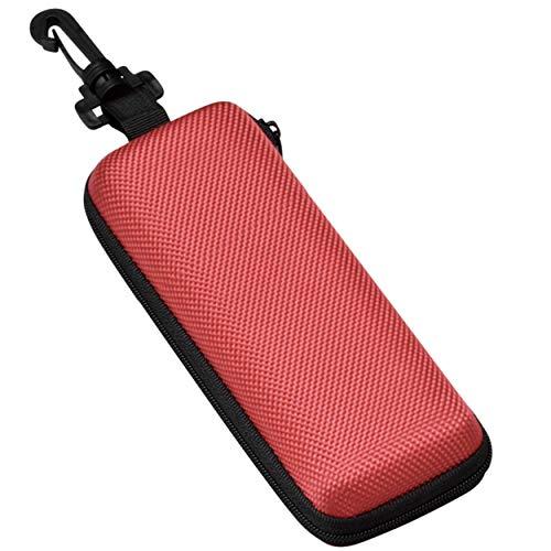 メガネケース ウレタン セミ ハードケース スクエア (ファスナー式 フック付き) レッド | 