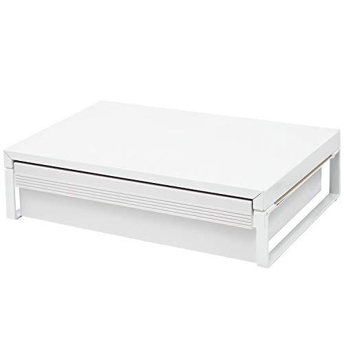 リヒトラブ パソコン台 モニター台 机上台 白 幅39×奥行25×高さ10cm 引出し付 耐荷重15kg A7341-0 | 