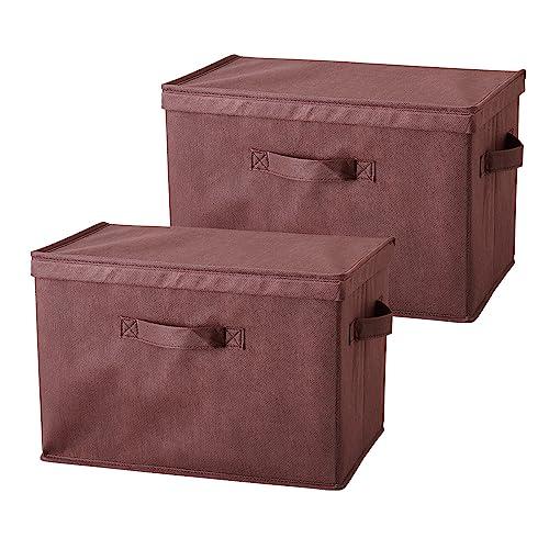 アイメディア 収納ボックス 2個セット ブラウン 折りたたみ フタ付き 不織布 大容量 24L 整理ボックス 収納ケース 衣装ケース 衣類収納 | 