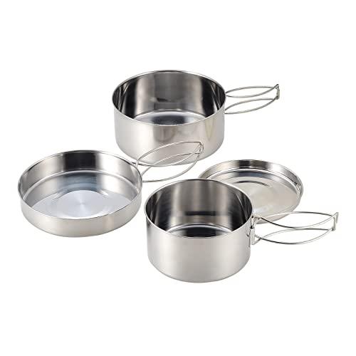 カクセー アウトドア クッカー 丸型 4点 セット ステンレス 鍋 フライパン 皿 直火 コンパクト収納 袋付き キャンプ SOLA ソラ PP | 