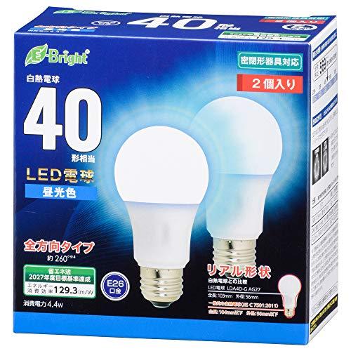オーム電機 LED電球(40形相当/569lm/昼光色/E26/全方向配光260°/密閉形器具対応/2個入り) LDA4D-G AG27 2P | 