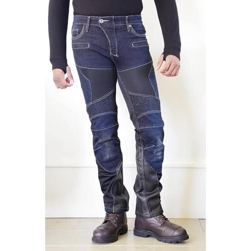 コミネ(KOMINE) バイク用 パンツ スーパーフィットプロテクトレザーメッシュジーンズ Deep Indigo M WJ-741S 春夏秋向 | 