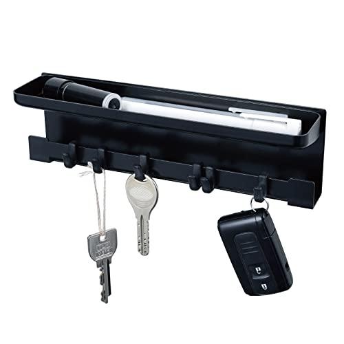 カール事務器 マグネットキーハンガー トレー付き 可動フック スチール製 ブラック 6個吊 KH-001-K | 