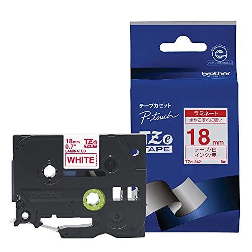 ブラザー工業 TZeテープ ラミネートテープ(白地/赤字) 18mm TZe-242 | 