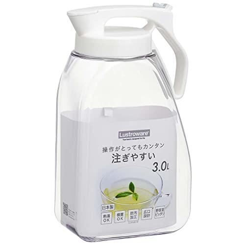 岩崎工業 ワンプッシュピッチャー 冷水筒 耐熱 縦横置き 3.0L ホワイト 幅17×奥行10.2×高さ29.8cm K-1289 WH 日本製 | 