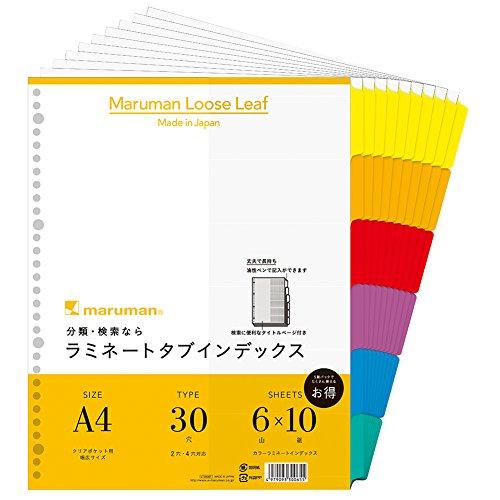 マルマン インデックス A4 幅広 30穴 (2穴対応) インデックスシート 6山 10組 1冊 LT3006F | 
