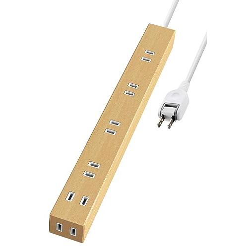 エレコム 電源タップ 雷ガード 6個口 木目調 1m オーク材 ECT-0201O | 