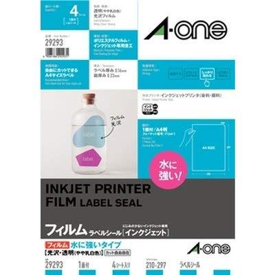 エーワン ラベルシール 耐水 光沢フィルム 透明 A4 ノーカット 4シート 29293 | 