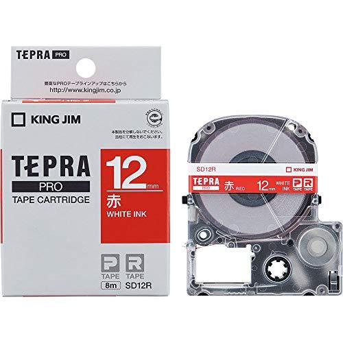 キングジム 純正 テプラPROテープカートリッジ カラーラベル(ビビット) 12mm 赤ラベル/白文字 長さ8m SD12R | 