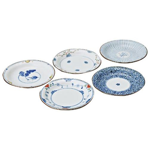 西海陶器 波佐見焼 はさみやき 皿 取り皿 5柄 セット 染錦絵変り 直径16cm 醤油皿 プレゼント 誕生日 はさみやき 食器 おしゃれ 電子 | 