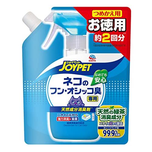 JOYPET 天然成分消臭剤ネコのフン・オシッコ臭専用詰替用 450ml お徳用 約2回分猫用 強力消臭 除菌 緑の香り ノンアルコール なめて | 