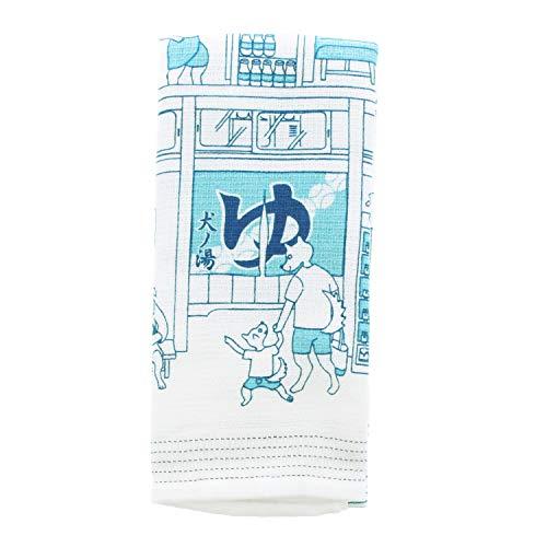 ｋｏｎｔｅｘ コンテックス フェイスタオル 布ごよみ 犬ノ湯 ブルー 約33×100cm | 