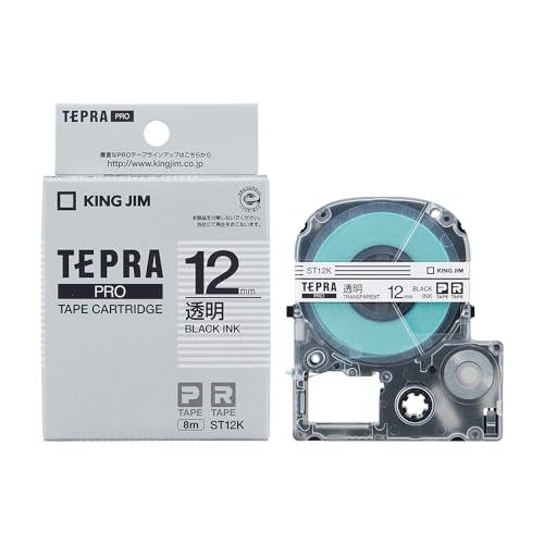 キングジム 純正 テプラPROテープカートリッジ 12mm 透明ラベル/黒文字 長さ8m ST12K | 