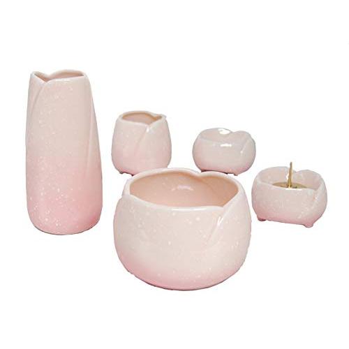 やわらぎ 佛具5点セット 中 さくら (香炉、湯呑、ローソク立、仏器、花瓶)特選香炉灰(少々)付・ローソク立芯付 | 