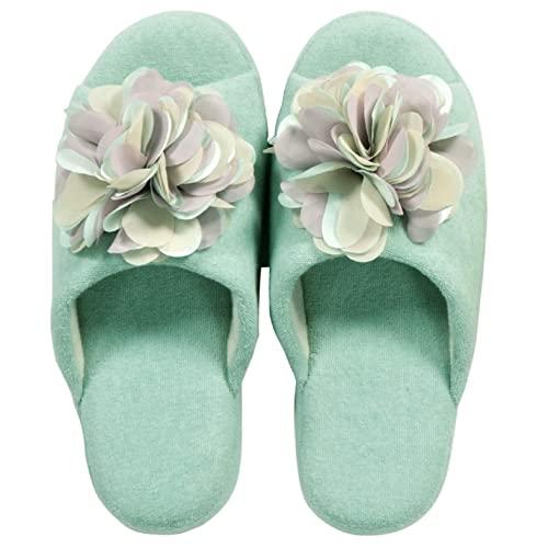 センコー S.D.S コンフォ 花モチーフ付 スリッパ ブルー 約 25.5cm 綿生地 アーチ型ソール カップ形状 リラックス 91894 | 