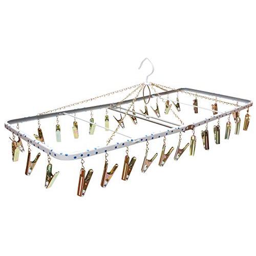 ニシダ 洗濯物干し 角ハンガー ジャンボ D ピンチ30個 水玉 ブルー 幅80×奥行35×高さ31cm フレームもピンチもスチール製なので丈夫 | 